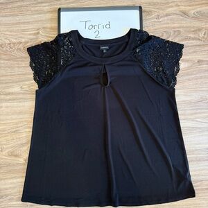 Torrid Women's Black Lace Sleeve Keyhole Top 2X